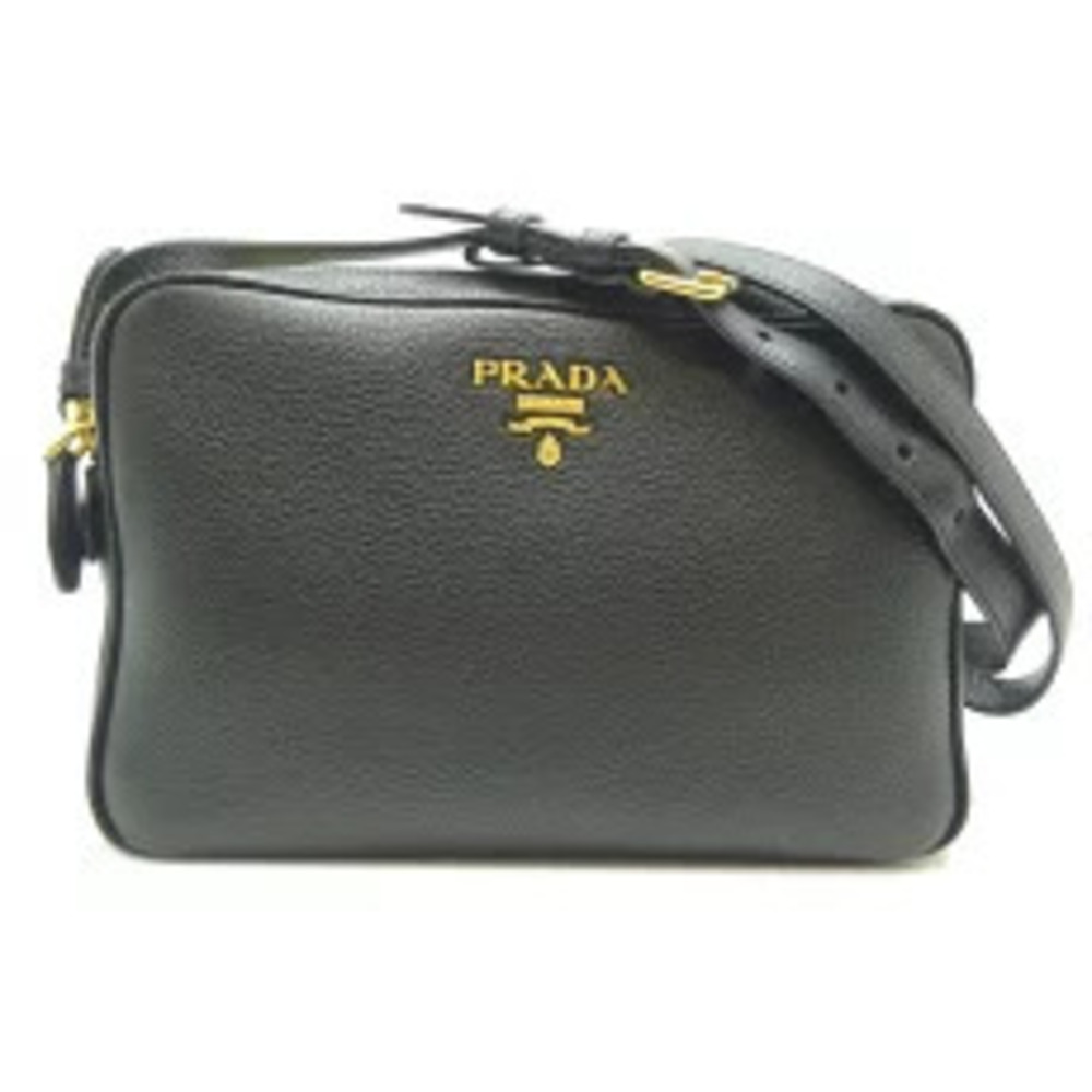 Prada Double Zip Shoulder Bag Leather Nero Black
